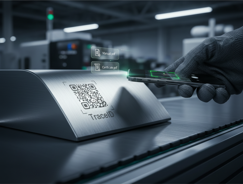 QR label being scanned on the production line